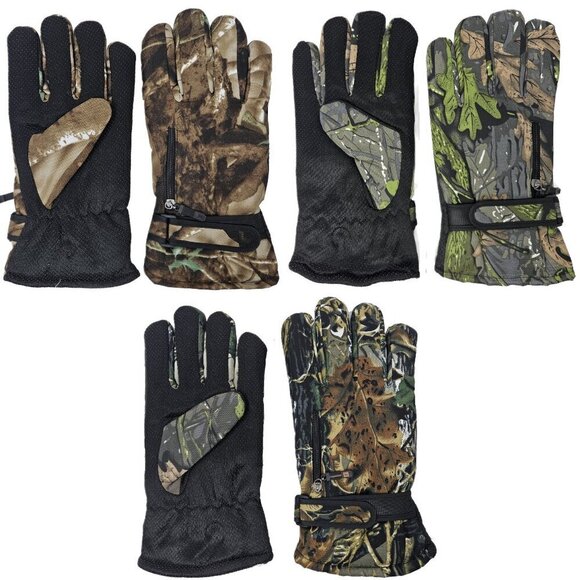 Men Winter Ski Gloves Waterproof, Zipper Pocket, Forest Hunting Camo Snow XXL - Picture 1 of 2